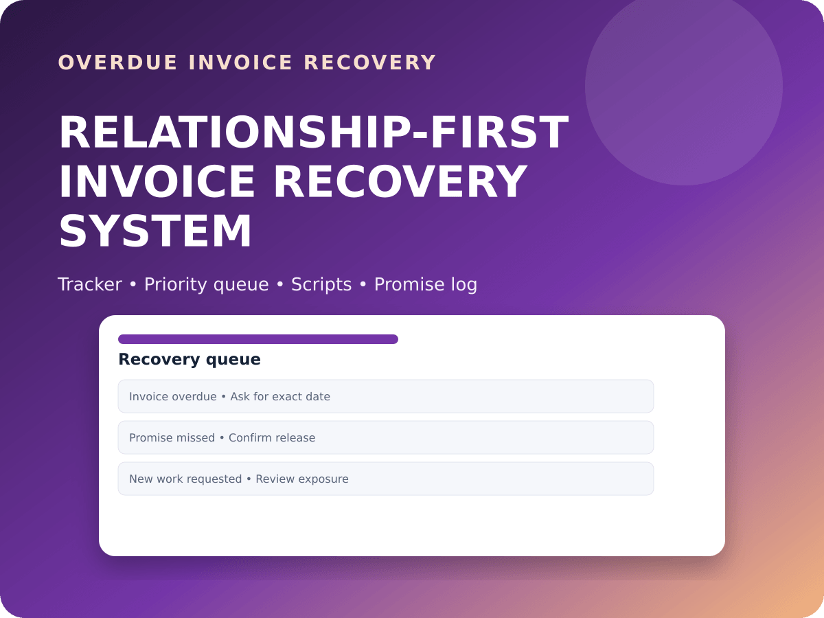 Preview of the invoice tracker, priority queue and follow-up message cards